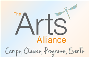 The Arts Alliance logo with the words camps, classes, programs, and events written underneath it in script.