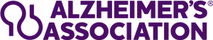 Purple font with Alzheimer's Association logo and the words Alzheimers Association stacked on top of each other.