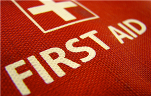 Close up of a red first aid bag