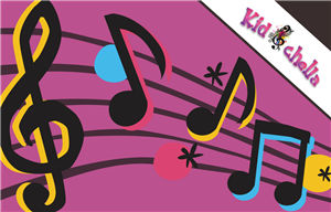Music notes and treble clef symbol with the Kidchella logo.